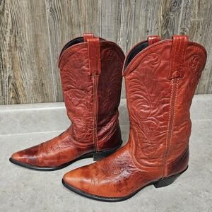 Leather Upper Balance Mens 8.5 Western Cowboy Boots Distressed Rodeo Red